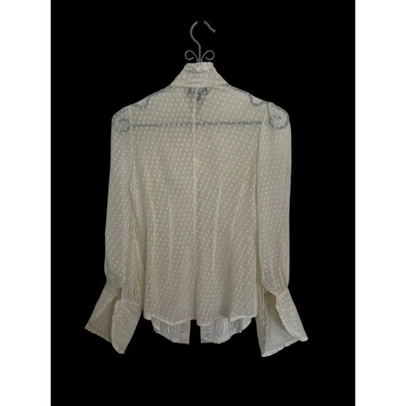 Vintage Bebe Women's Ruffle Button-Up Long Sleeve Blouse Ivory - Size XS - Picture 4 of 9